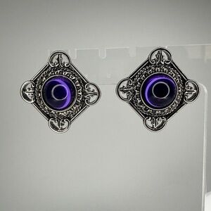 Vintage Purple Glass Cabochons Stud Earrings